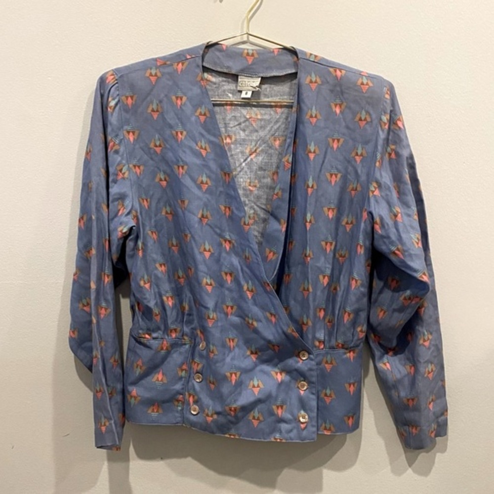 Vintage 80s Catcher Wrap Top Blazer boho retro Shoulder pads cottage core size 8